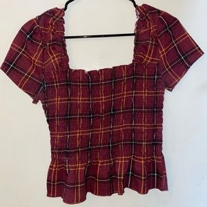 Plaid Ruffle Sleeve Crop Top
